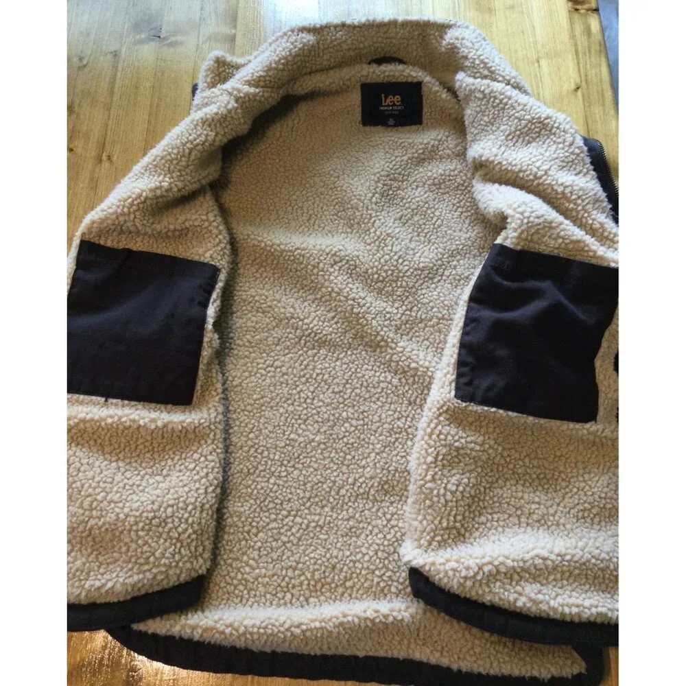 Lee Workwear Sherpa Lined Jacket Vest Mens Size XL Brown Canvas Pockets gorpcore